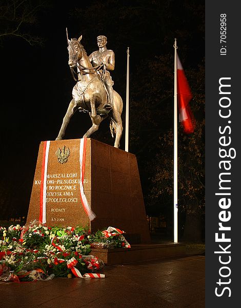 Celebration of the polish independece day. The 90-th anniversary. Monument of Jozef Pilsudski. Celebration of the polish independece day. The 90-th anniversary. Monument of Jozef Pilsudski