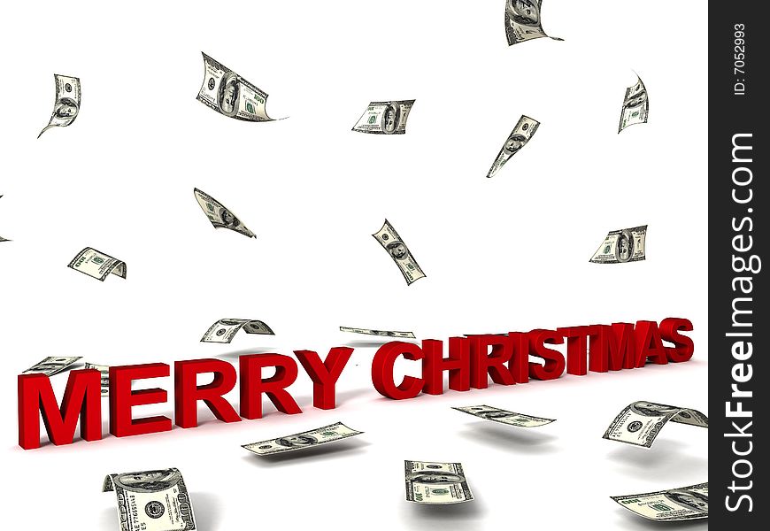 Three dimensional merry christmas text and dollars