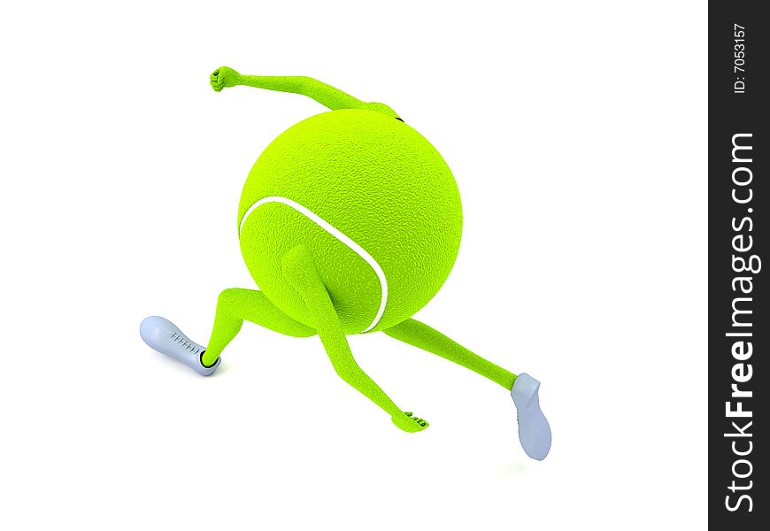 Isolated three dimensional tennis ball with hands and legs