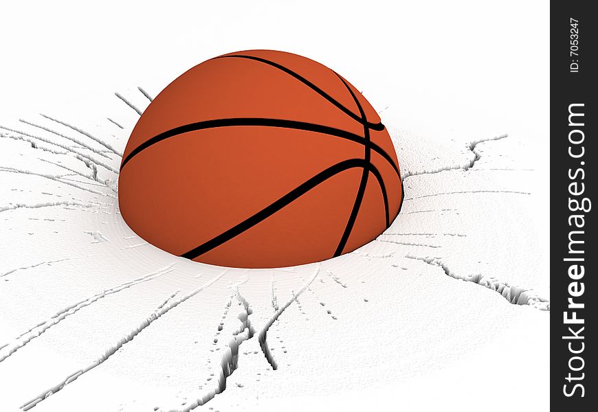 Three dimensional basket ball on cracked surface. Three dimensional basket ball on cracked surface