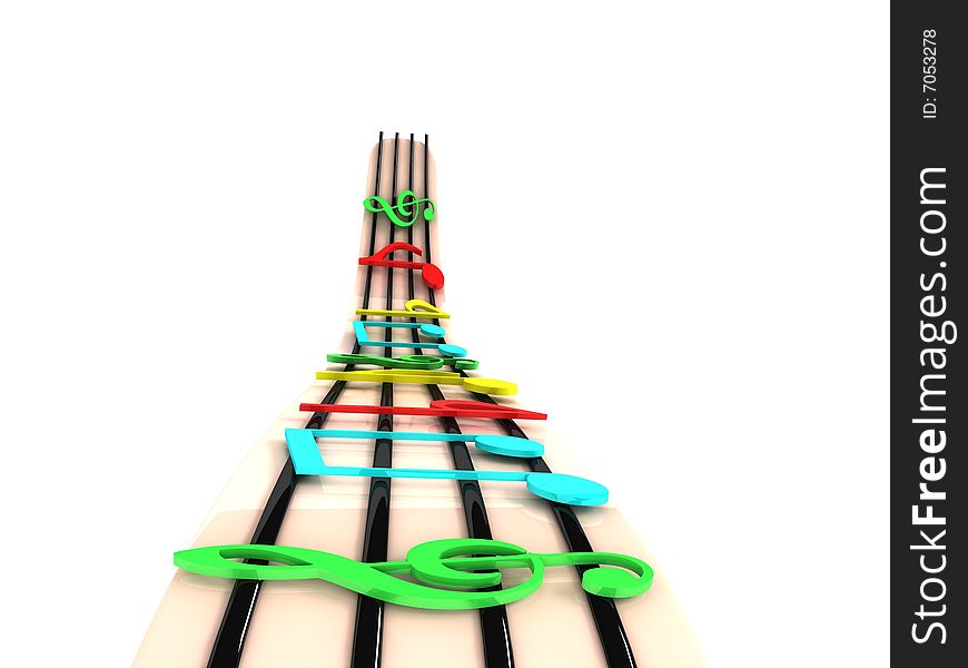 Three dimensional rendered colorful musical notes