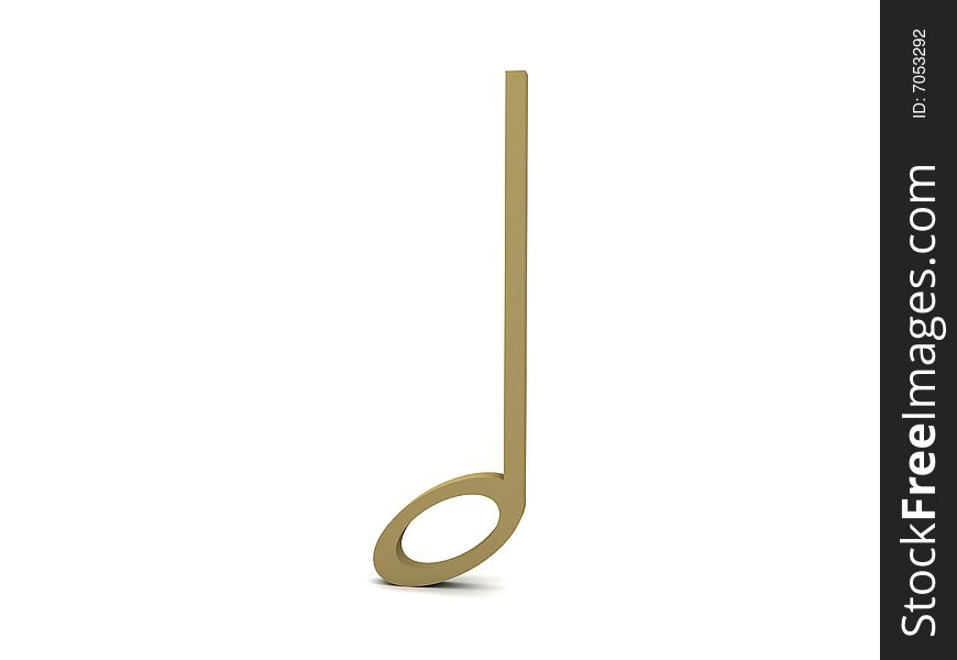 Three dimensional musical note in golden color