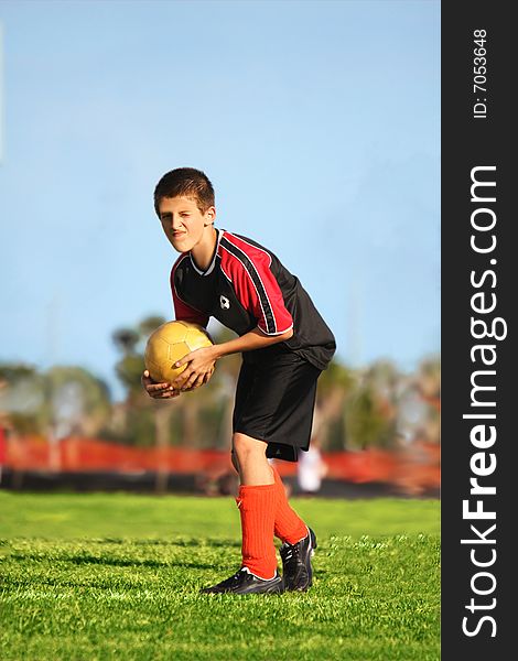 Soccer player ready to kick