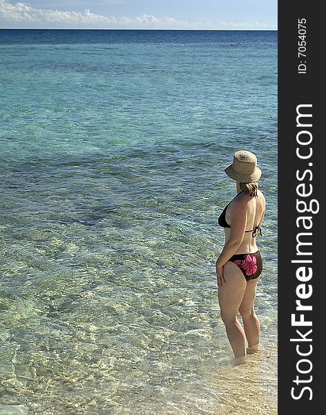 Beach with woman looking out. Beach with woman looking out.