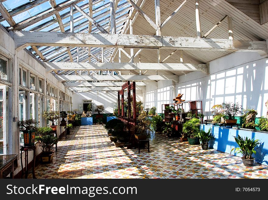 The greenhouse with the sunshine.