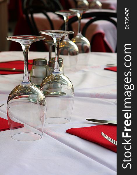 Wineglasses on the table in a restaurant