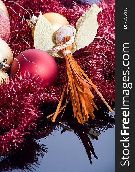 Red ball Christmas decoration on dark background. Red ball Christmas decoration on dark background