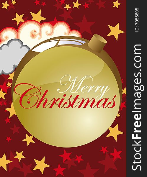 Christmas ball vector illustration with clouds and stars. Christmas ball vector illustration with clouds and stars