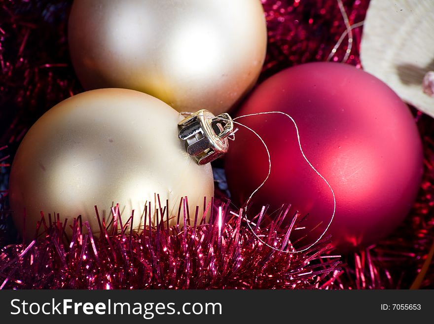 Red ball Christmas decoration on dark background. Red ball Christmas decoration on dark background