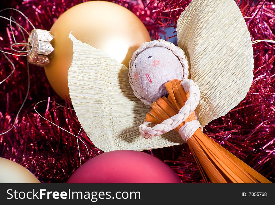 Red ball Christmas decoration on dark background. Red ball Christmas decoration on dark background