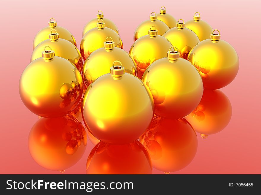 3d illustration of golden christmas decoration