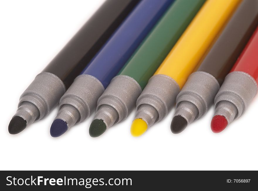 Six soft-tip pens on white background. Six soft-tip pens on white background