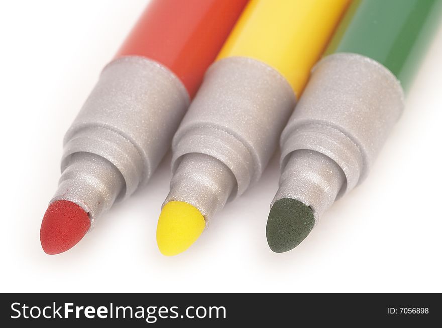 Three soft-tip pens close-up
