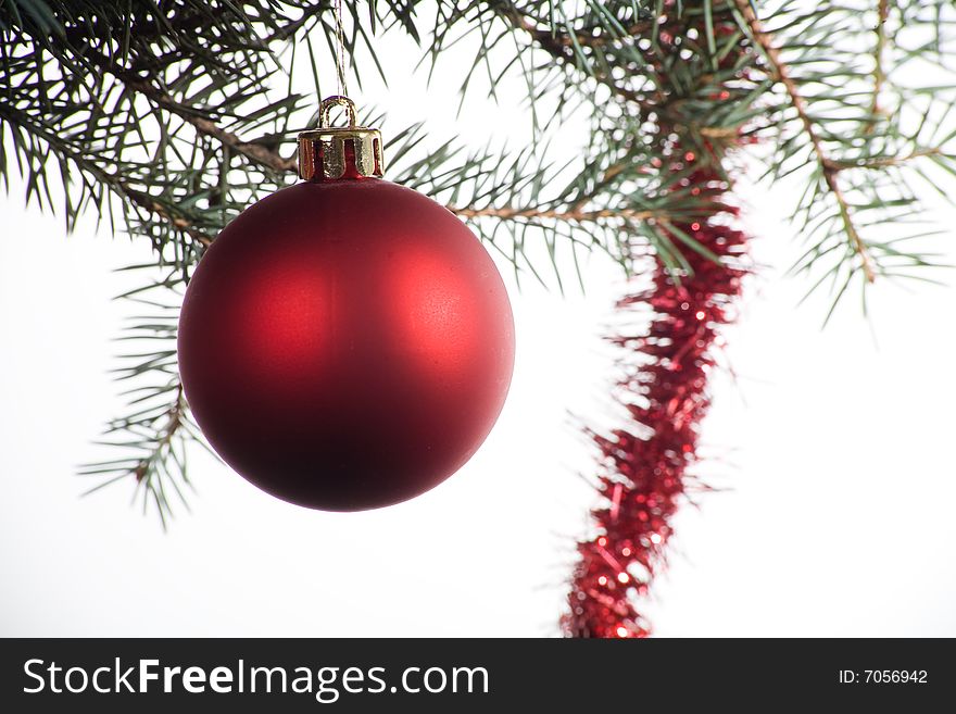 Red ball Christmas decoration on white background. Red ball Christmas decoration on white background