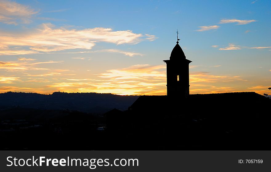 Silhouette Of Church At The Sunset