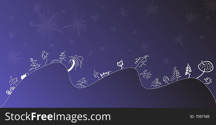 Illustrated vector Christmas theme with little trees, blue tone. Illustrated vector Christmas theme with little trees, blue tone.