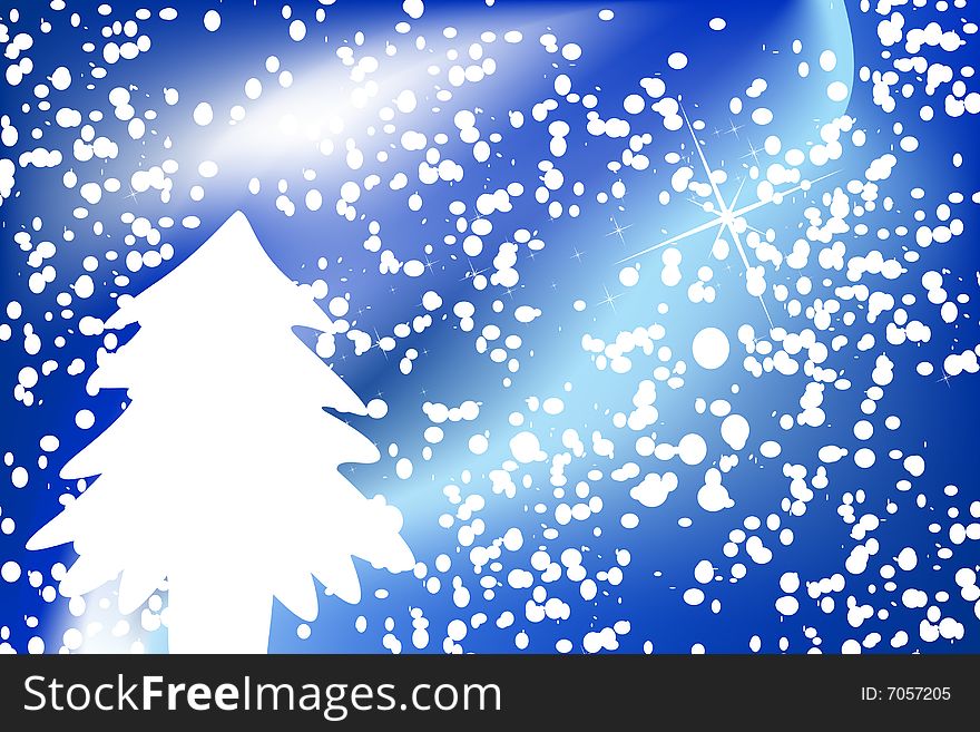 Christmas background with snowflakes and tree, vector illustration