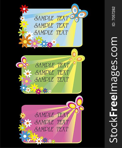 Three floral cards with butterfly and space for your text. Three floral cards with butterfly and space for your text