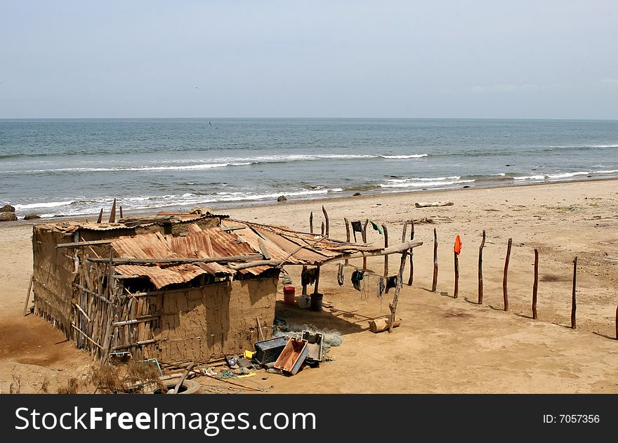 A mud hut on the beach in Peru. A mud hut on the beach in Peru