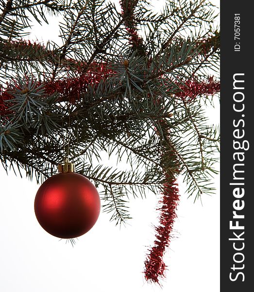 Red ball Christmas decoration on white background. Red ball Christmas decoration on white background