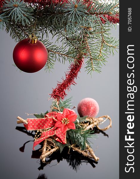 Red ball Christmas decoration on dark background. Red ball Christmas decoration on dark background