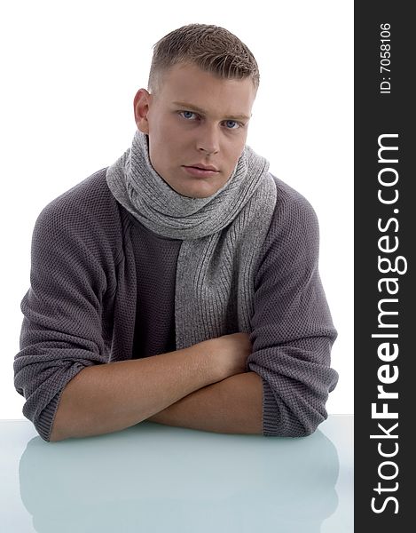 Portrait of handsome man with crossed arms on an isolated white background