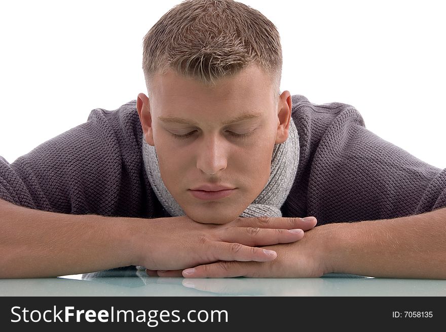 Sleeping handsome man with white background