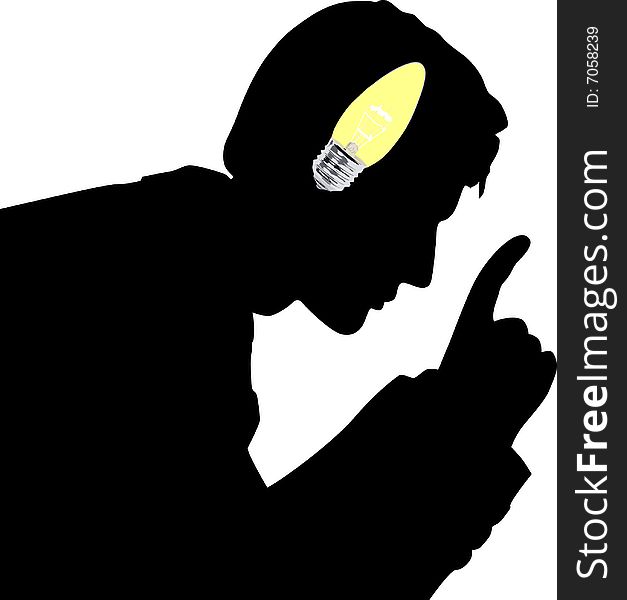 Illustration with man silhouette and lamp. Illustration with man silhouette and lamp