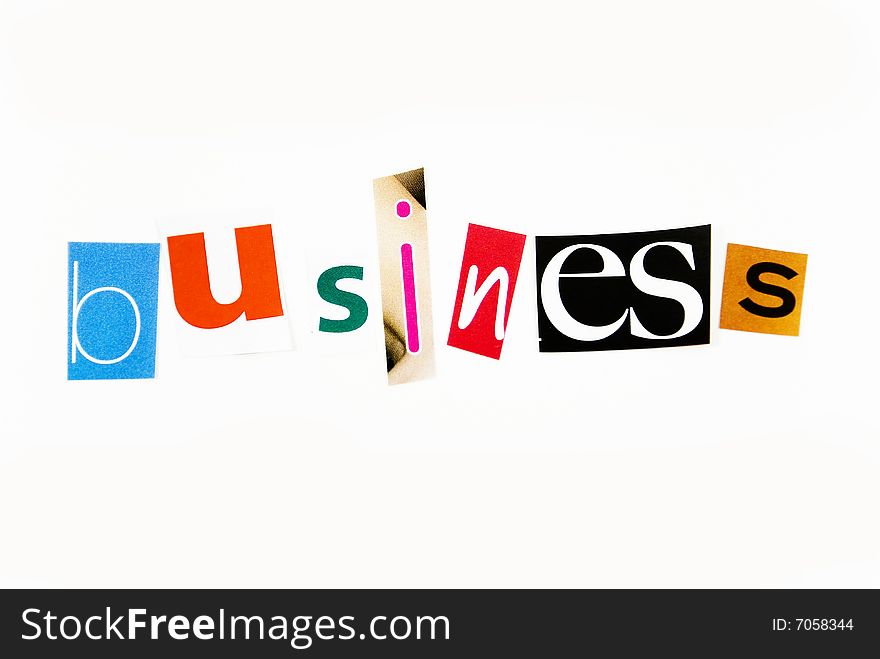 The word business in different fonts and colors