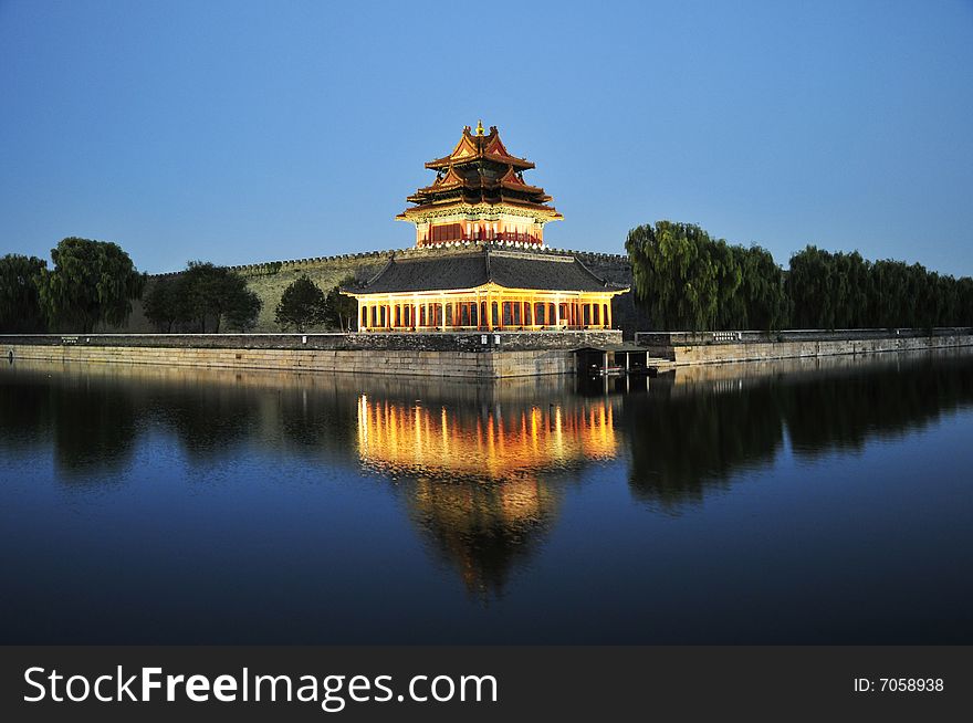 Night scene of Ancient chinese building, night piece of fobidden city. Night scene of Ancient chinese building, night piece of fobidden city