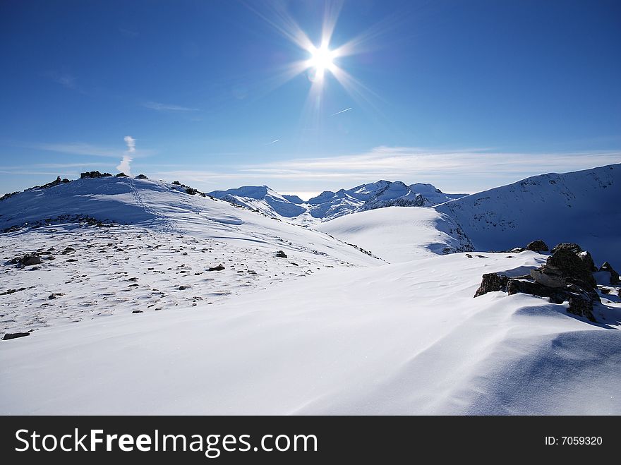 Winter mountains on a bright sunny day, Bulgaria