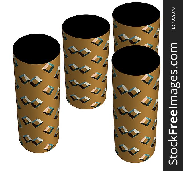 Cylinders with a futuristic look with studs