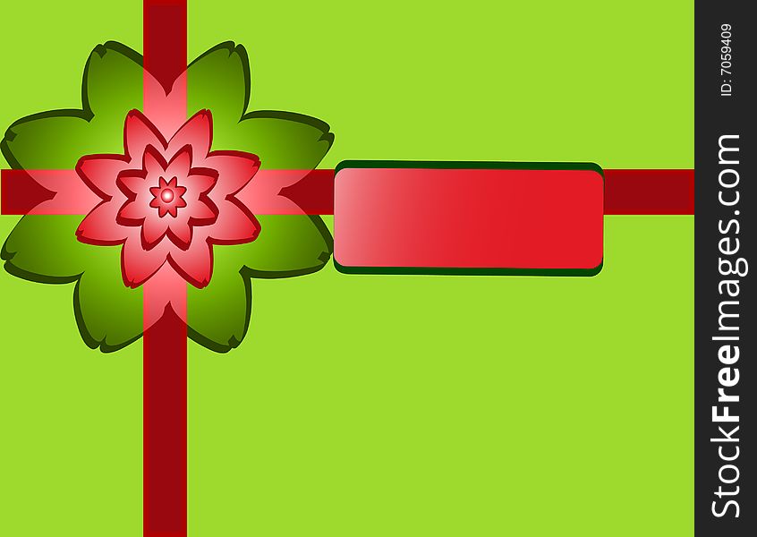 Colorful flower and Red ribbon over green paper with the note space. Colorful flower and Red ribbon over green paper with the note space.