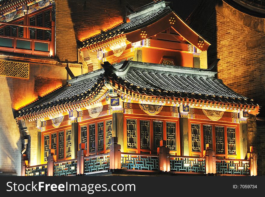 Night scene of chinese ancient buildings, night piece of ancient building