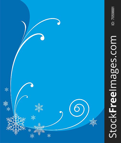 The winter ornament consists of snowflakes and spirals. In the ornament centre there is a big snowflake. The ornament is located on a dark blue background. The winter ornament consists of snowflakes and spirals. In the ornament centre there is a big snowflake. The ornament is located on a dark blue background.