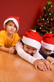 Little Children As Santa In Red Cap Stock Images Little Children As Santa In Red Cap Stock Images