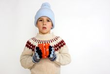 Little Boy With Cup Of Hot Tea Royalty Free Stock Images