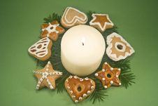 Candle And Christmas Cookies Royalty Free Stock Image