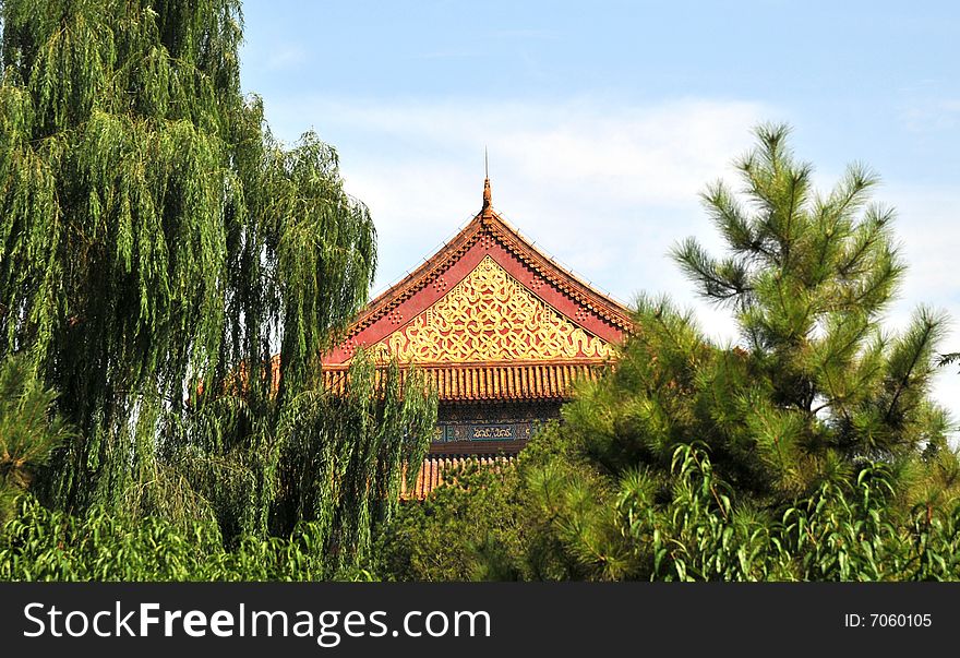 Beautiful roof with golden decorations of chinese ancient buildings. Beautiful roof with golden decorations of chinese ancient buildings