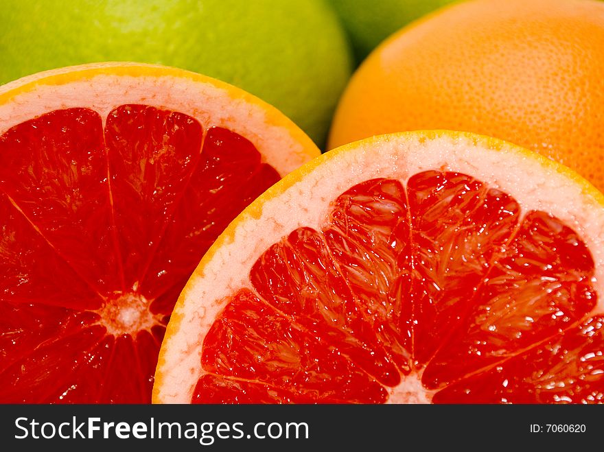 Citrus Fruits - red and green grapefruits