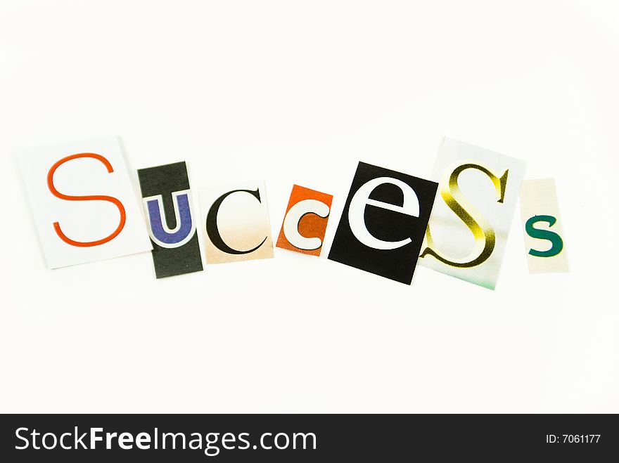 The word success written in different fonts and colors