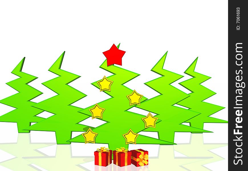 Christmas tree and decorations isolated on the white background