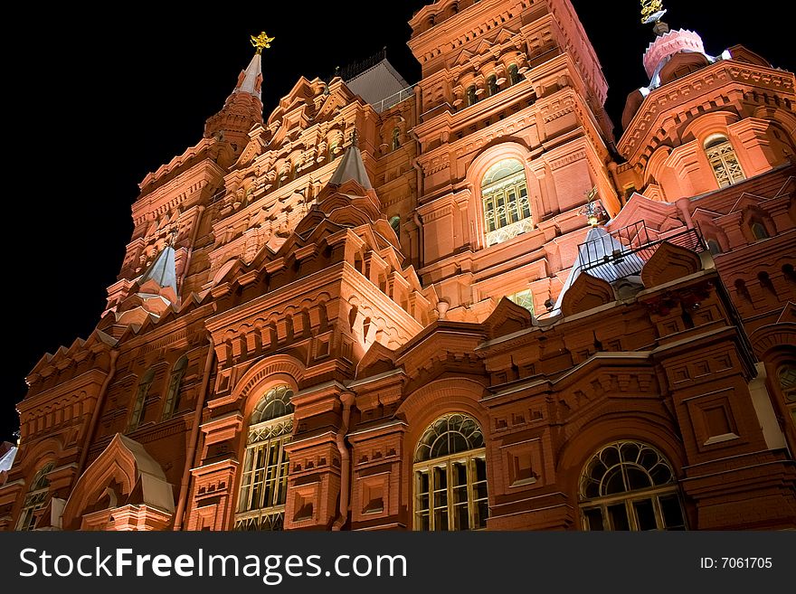 Russian state historical museum at night, Moscow