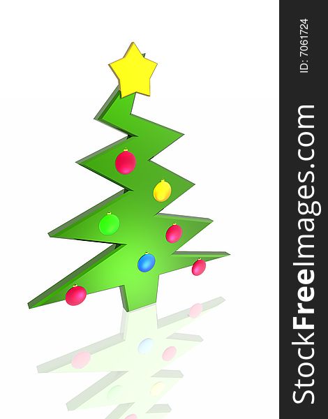 Christmas tree and decorations isolated on the white background