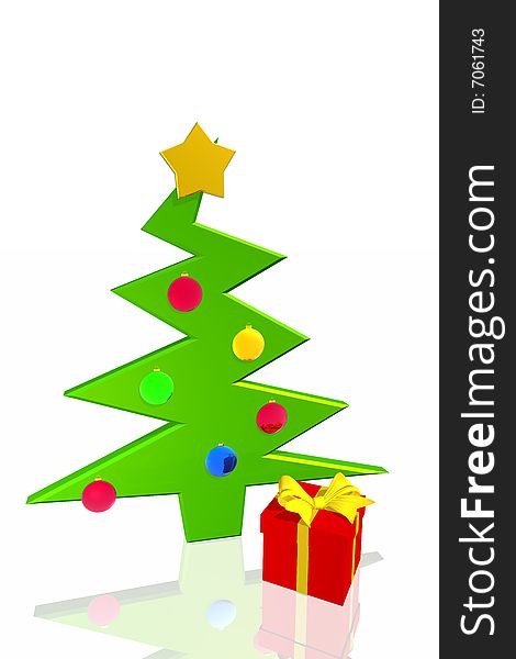Christmas tree and decorations isolated on the white background