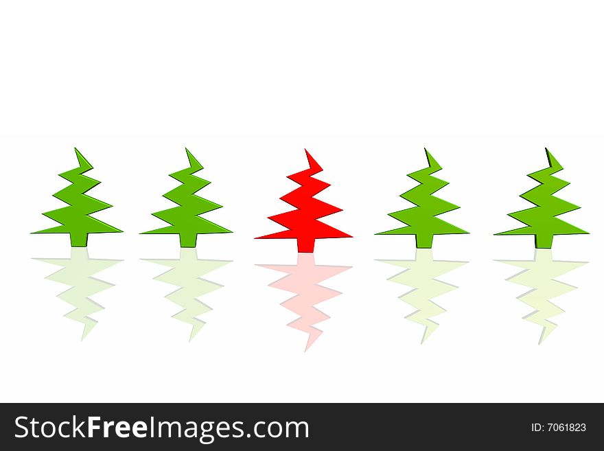 Unique red christmas tree isolated on the white background