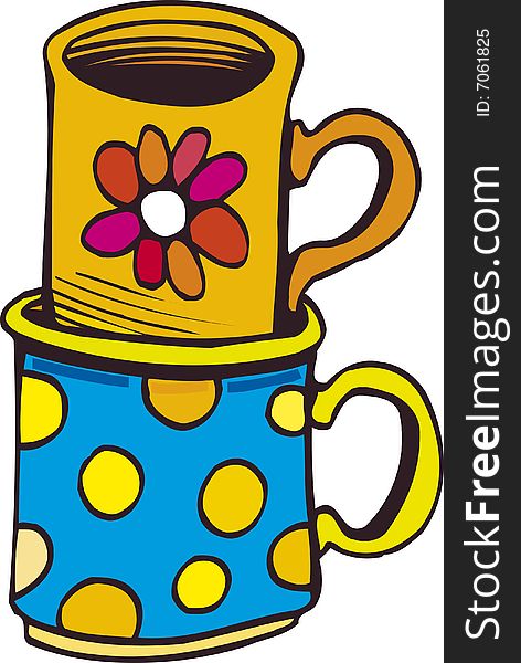 Illustration of two funny color cups. Illustration of two funny color cups