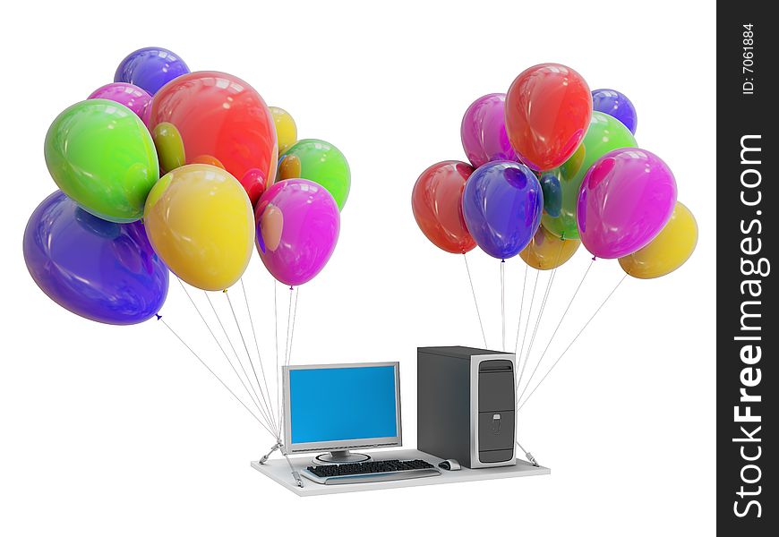 Image of PC Workstation gift on color Balloon. White background