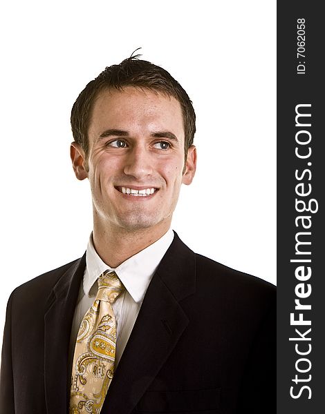 Young Man in Nice Suit and Nervous Smile