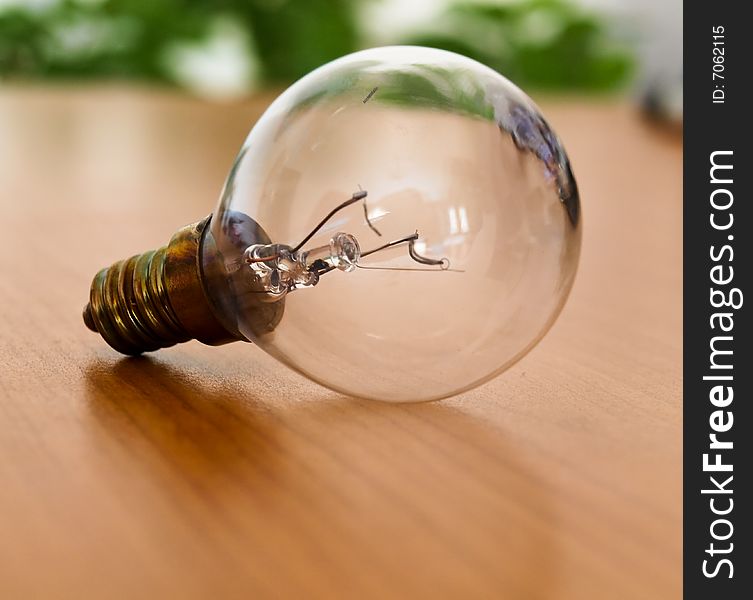 Glass Bulb on the wood table. Glass Bulb on the wood table